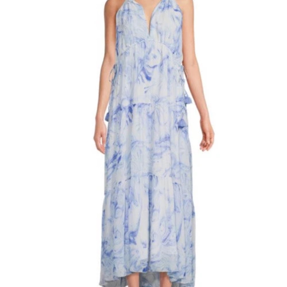 SAYLOR Annela Marble Print Tiered Midi Dress Size Small